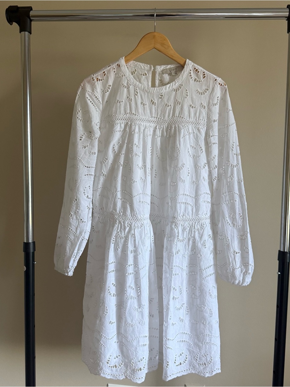 LOFT White Eyelet Long Sleeve Women’s Dress